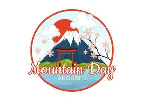 Berg Tag im Japan Vektor Illustration auf August 11 mit montieren Fuji und Sakura Blume Hintergrund im eben Karikatur Hand gezeichnet Vorlagen