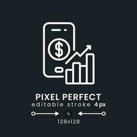 persönlich Finanzen App Weiß linear Desktop Symbol auf schwarz. Budget Planer. Aufwand Tracker. Pixel perfekt 128x128, Gliederung 4px. isoliert Benutzer Schnittstelle Symbol zum dunkel Thema. editierbar Schlaganfall vektor