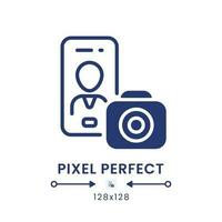 Fotografie App schwarz solide Desktop Symbol. Foto Bearbeitung. Handy, Mobiltelefon Telefon. Entwicklung Werkzeug. Pixel perfekt 128x128, Gliederung 4px. Silhouette Symbol auf Weiß Raum. Glyphe Piktogramm. isoliert Vektor Bild