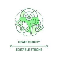 lägre giftighet grön begrepp ikon. biologiskt nedbrytbar plast. bio baserad material fördel aning tunn linje illustration. isolerat översikt teckning. redigerbar stroke vektor