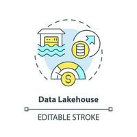 data sjöhus begrepp ikon. sjö och lager kombination. data förvar abstrakt aning tunn linje illustration. isolerat översikt teckning. redigerbar stroke vektor