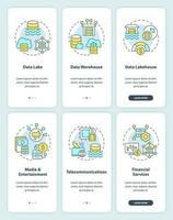 data sjö onboarding mobil app skärmar. lagring användande genomgång 3 steg redigerbar grafisk instruktioner med linjär begrepp. ui, ux, gui mallar vektor