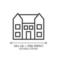 Villa Pixel perfekt linear Symbol. groß Wohnung Haus. Luxus echt Anwesen. Kauf teuer Eigentum. Residenz. dünn Linie Illustration. Kontur Symbol. Vektor Gliederung Zeichnung. editierbar Schlaganfall