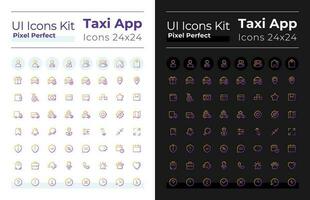 taxi service pixel perfekt lutning linjär ui ikoner uppsättning för mörk, ljus läge. linje kontur användare gränssnitt symboler. vektor isolerat översikt illustrationer