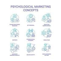 psychologisch Marketing Strategien Konzept Blau Gradient Symbole Satz. Verbraucher Retention Idee dünn Linie Farbe Illustrationen. isoliert Symbole vektor