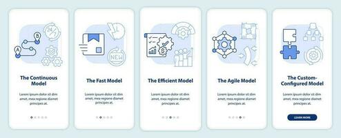 liefern Kette Modelle Licht Blau Onboarding Handy, Mobiltelefon App Bildschirm. Industrie Komplettlösung 5 Schritte editierbar Grafik Anleitung mit linear Konzepte. ui, ux, gui Vorlage vektor