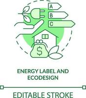 Energie Etikette und Öko-Design Grün Konzept Symbol. Indikator. Energie Effizienz abstrakt Idee dünn Linie Illustration. isoliert Gliederung Zeichnung. editierbar Schlaganfall vektor