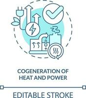 kraftvärme av värme och kraft turkos begrepp ikon. energi effektivitet abstrakt aning tunn linje illustration. isolerat översikt teckning. redigerbar stroke vektor