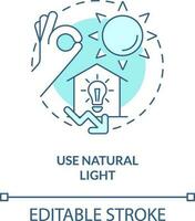 verwenden natürlich Licht Türkis Konzept Symbol. Energie Effizienz beim Arbeit abstrakt Idee dünn Linie Illustration. isoliert Gliederung Zeichnung. editierbar Schlaganfall vektor