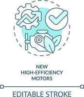 Neu hoch Effizienz Motoren Türkis Konzept Symbol. Bauernhof Energie Effizienz abstrakt Idee dünn Linie Illustration. isoliert Gliederung Zeichnung. editierbar Schlaganfall vektor