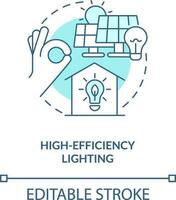 hoch Effizienz Beleuchtung Türkis Konzept Symbol. Solar- Tafeln. Bauernhof Energie Effizienz abstrakt Idee dünn Linie Illustration. isoliert Gliederung Zeichnung. editierbar Schlaganfall vektor