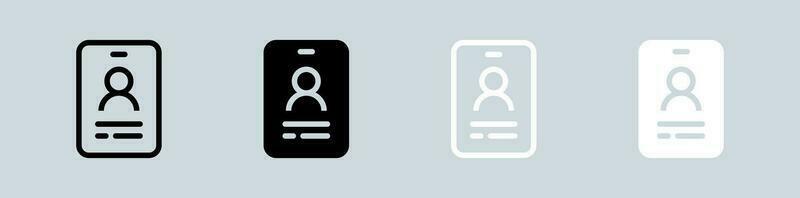 identitet ikon uppsättning i svart och vit. användare tecken vektor illustration.