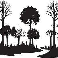vektor träd silhuett, skog vektor silhuett, svart och vit träd och skog silhuett.