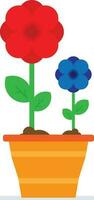 Blumentopf mit rot und Blau Blume. Vektor Illustration