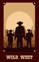 vilda västern bokstäver i affisch med cowboys och vapen vektor