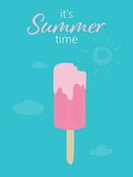 Sommer- Eis Sahne Vektor Illustration. Sommer- Urlaub Poster mit Rose Eis Creme. es ist Sommer- Zeit Banner