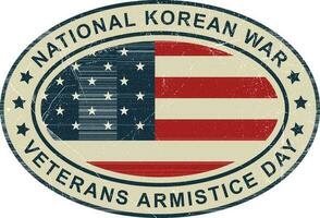 27 .. von Juli National Koreanisch Krieg Veteranen Waffenstillstand Tag Abzeichen, Emblem, Siegel, Logo, Jahrgang retro Logo, Briefmarke, Patch Design mit USA National Flagge Vektor Illustration