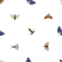 sömlös mönster med mystisk luna fjäril vektor illustrationer, söt tecknad serie batterfly. himmelsk natt fjäril. magi insekt på vit bakgrund. design för omslag papper, vägg konst, magisk kort