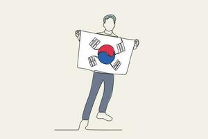 Farbe Illustration von ein stolz Mann halten ein Koreanisch Flagge vektor