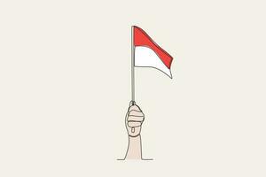 Farbe Illustration von ein Hand halten das indonesisch Flagge vektor