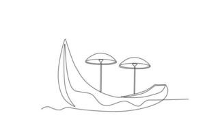 en båt och två paraplyer vektor