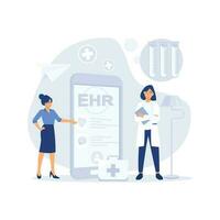 elektronisk hälsa spela in, ehr digital patient Diagram via smartphone. platt vektor modern illustration