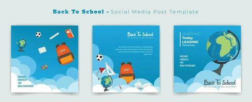 einstellen von Sozial Medien Post Vorlage zum zurück zu Schule mit Wolke Hintergrund Design vektor