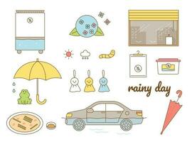 ein Sammlung von asiatisch Objekte auf ein regnerisch Tag. vektor