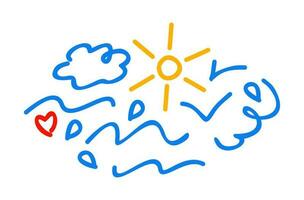 Meer Landschaft. einfach Linie Kunst Illustration. Sommer- Konzept. Logo Design. vektor
