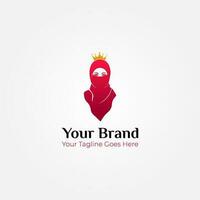 schön Hijab Frau Logo Vektor Design tragen ein rot Gradient Krone
