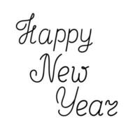 Lycklig ny år text hand skriven fras i enkel stil svart bläck redigerbar vektor illustration isolerat för hälsning kort, firande, affisch, banne