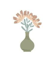 Bohemien Vase mit schick Blumen im einfach eben Stil abstrakt Vektor Pastell- farbig Illustration, modisch minimalistisch gemütlich Zuhause Konzept, romantisch Gruß Karte, Einladung