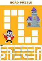 Bildung Spiel zum Kinder Straße Puzzle Hilfe Dracula Bewegung zu das Schloss druckbar Halloween Arbeitsblatt vektor