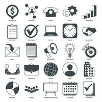 en samling av 25 vektor ikoner representerar olika aspekter av företag förvaltning. dessa ikoner kan vara Begagnade till förbättra presentationer, webbplatser, eller några design relaterad till företag