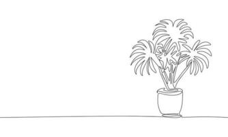 växt i pott isolerat på vit bakgrund. ett linje kontinuerlig vektor illustration. linje konst, översikt.