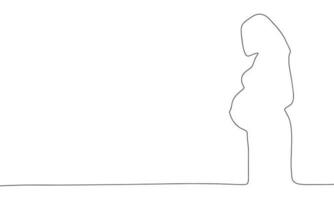 ett kontinuerlig linje teckning av gravid kvinna. tunn lockar och romantisk symboler i enkel linjär stil. minimalistisk klotter vektor illustration