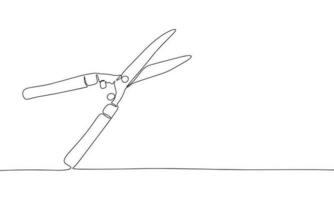 kontinuierlich einer Linie Zeichnung Gartenschere. Gartenarbeit Schere Vektor Hand gezeichnet Silhouette Clip Art. skizzieren isoliert auf Weiß Hintergrund
