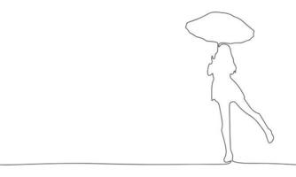 abstrakt Mädchen unter Regenschirm im kontinuierlich Linie Kunst Zeichnung Stil. minimalistisch schwarz linear skizzieren isoliert auf Weiß Hintergrund. Vektor Illustration