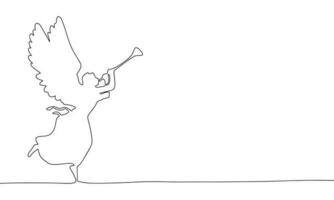 kontinuierlich einer Linie Zeichnung von Engel mit Trompete. Engel weht ein Horn Konzept minimalistisch Design zum Logo isoliert auf Weiß Hintergrund. Vektor Illustration