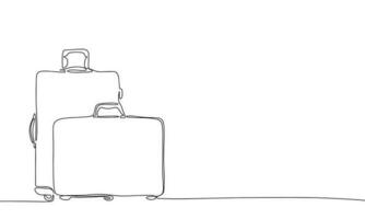 två resväskor i kontinuerlig linje konst teckning stil. silhuett av en par av resväskor, resa begrepp. svart linjär skiss isolerat på vit bakgrund. vektor illustration