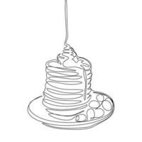 kontinuierlich einer Linie Zeichnung Pfannkuchen mit Marmelade. Pfannkuchen Vektor Hand gezeichnet Silhouette Clip Art. skizzieren isoliert auf Weiß Hintergrund