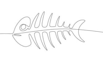 kontinuierlich Linie Zeichnung von Fisch Skelett oder Knochen Fisch. Vektor Illustration wie Linie Kunst Gliederung Hintergrund zum minimal Poster, Vorlage, Banner