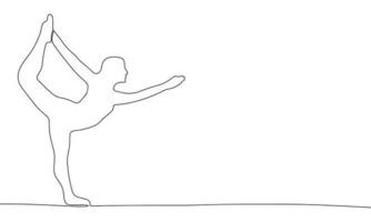 kontinuierlich einer Linie Zeichnung passen Fitnessstudio Frau. Yoga Pose Vektor Hand gezeichnet Silhouette Clip Art. skizzieren isoliert auf Weiß Hintergrund