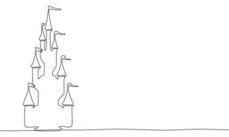 fe- slott isolerat på vit bakgrund. ett linje kontinuerlig slott vektor illustration. översikt, linje konst silhuett
