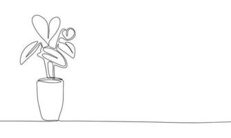 einer Linie Ast mit Pflanze im Topf Vektor Zeichnung. Stil Vorlage Zuhause Pflanze im Topf. modern minimalistisch einfach linear Stil.
