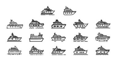 Yacht, Symbol Satz. Yachten Motor- Boote, linear Symbole. Boot Symbol Vektor Illustration.