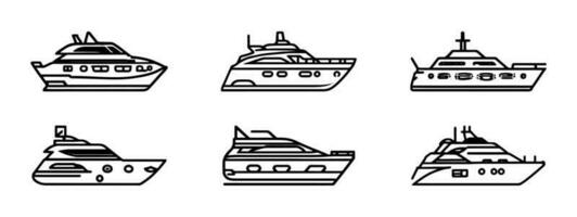 Yacht, Symbol Satz. Yachten Motor- Boote, linear Symbole. Boot Symbol Vektor Illustration.