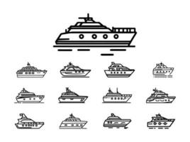 Yacht, Symbol Satz. Yachten Motor- Boote, linear Symbole. Boot Symbol Vektor Illustration.