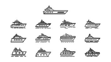 Yacht, Symbol Satz. Yachten Motor- Boote, linear Symbole. Boot Symbol Vektor Illustration.