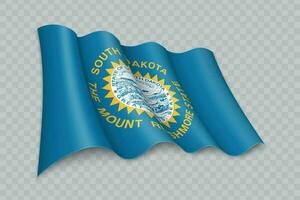 3d realistisk vinka flagga av söder dakota är en stat av förenad stater vektor